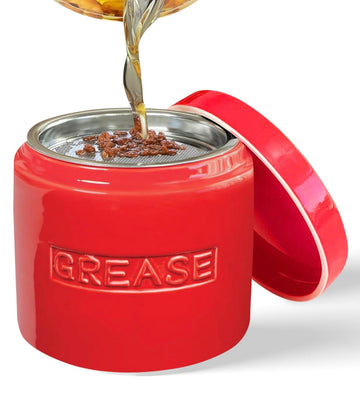 Bacon Grease Saver with Strainer - Ceramic Grease Container 1L Storage Canister | Holds Bacon Fat Drippings | Oil
