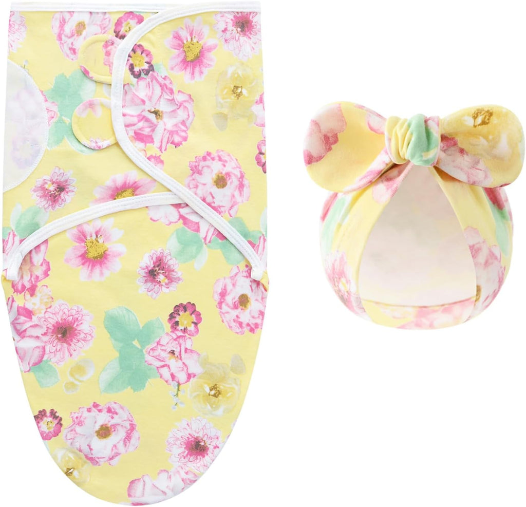 Pack Baby Swaddles for Newborns with Bow Hat for Girls Yellow Set