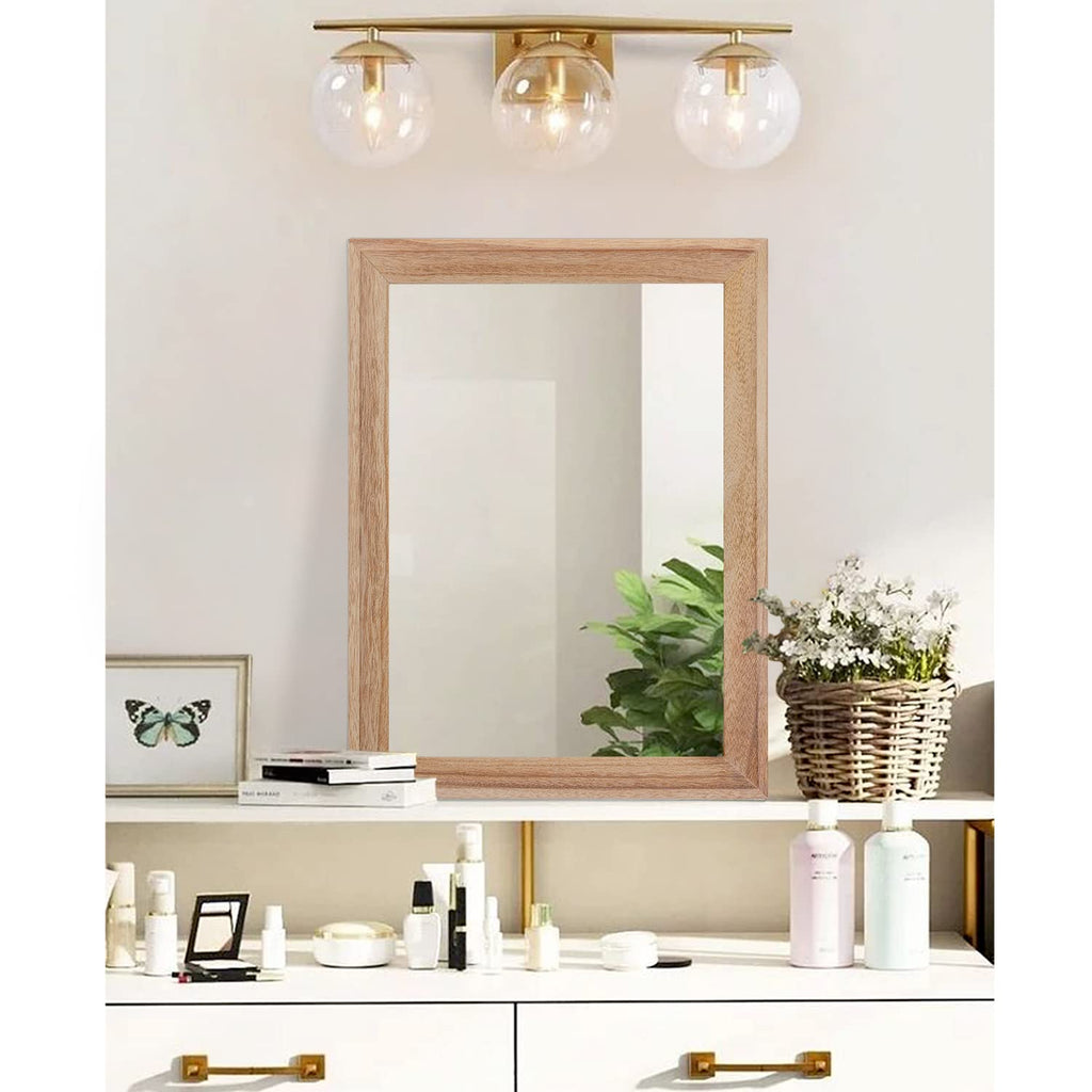 Rustic Mirrors for Wall Rectangle Wooden Frame Hanging Mirror Bathroom Living Room Entryway Large 20"x16"