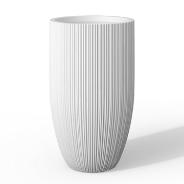 Large Round Tapered White Concrete Planter 24" Tall, Outdoor