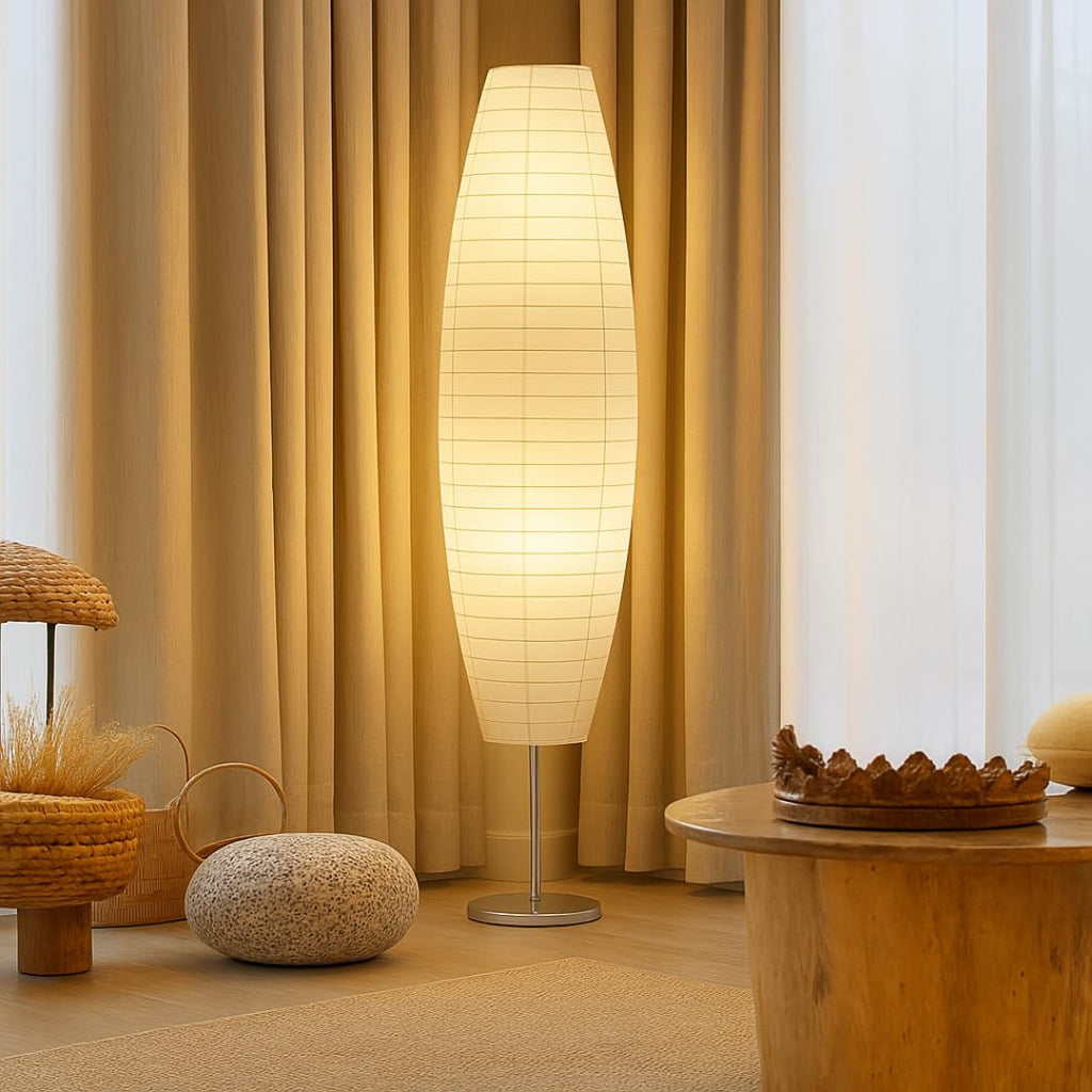 Paper Floor Lamp Set of 2, 59" Tall Modern Standing Lamps, Asian Style Rice Paper Shade Lantern Lights, 2-Pack