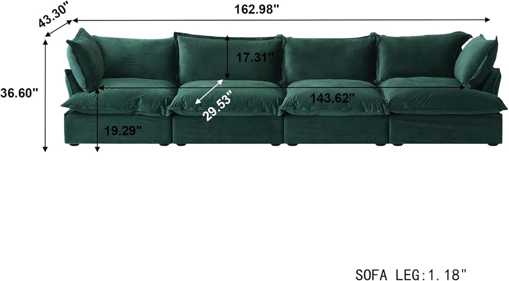 Modular Sectional Couches for Living Room, 162" Deep 4 Seats Sectional Sofa, Cushion Covers Removable, Two Corners and Two Middle, Sofas Furniture for Living Room, Green A124-B0F1CFXVB7