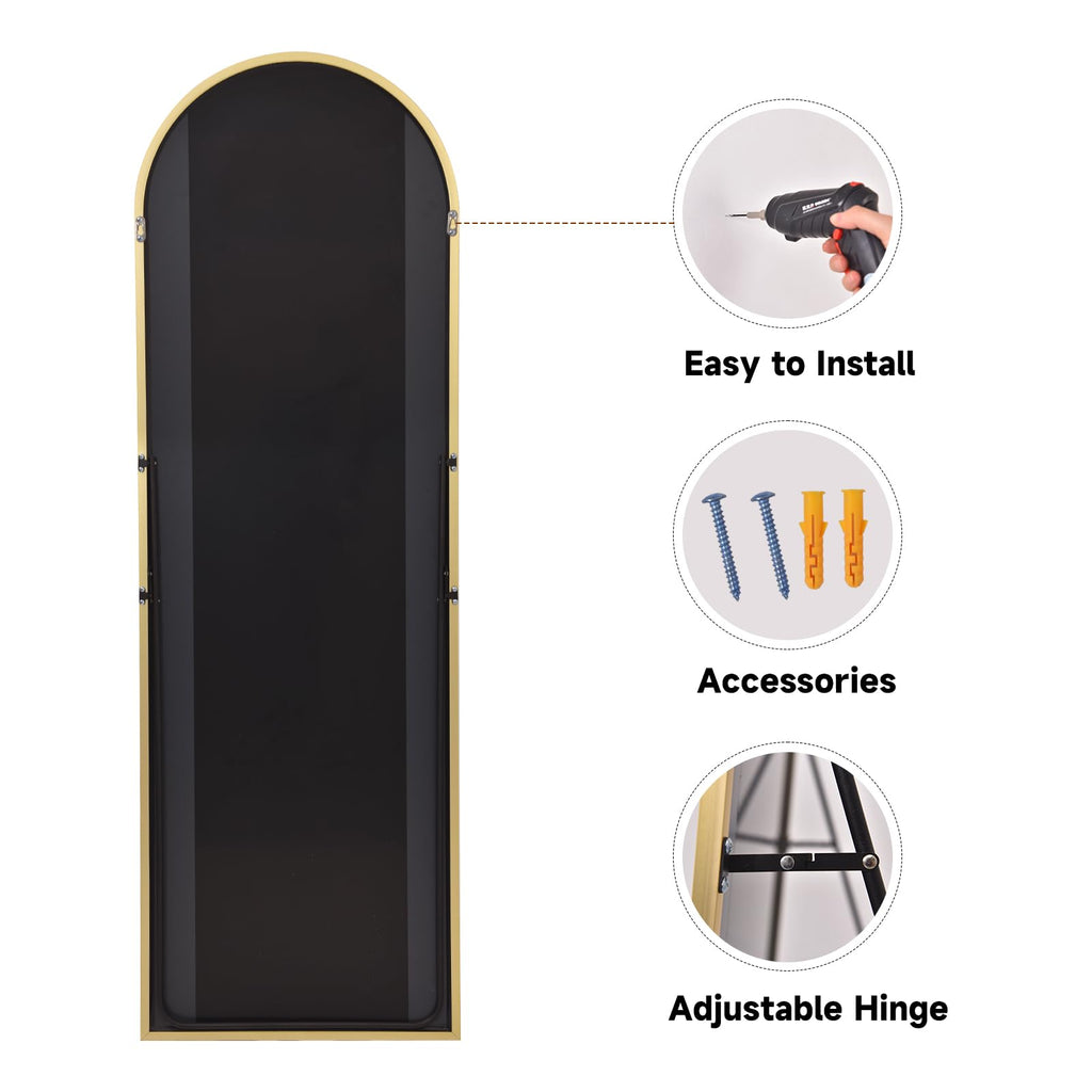 58"x18" Arched Full Length Mirror Free Standing Leaning Mirror Hanging Mounted Mirror Aluminum Frame Modern Simple