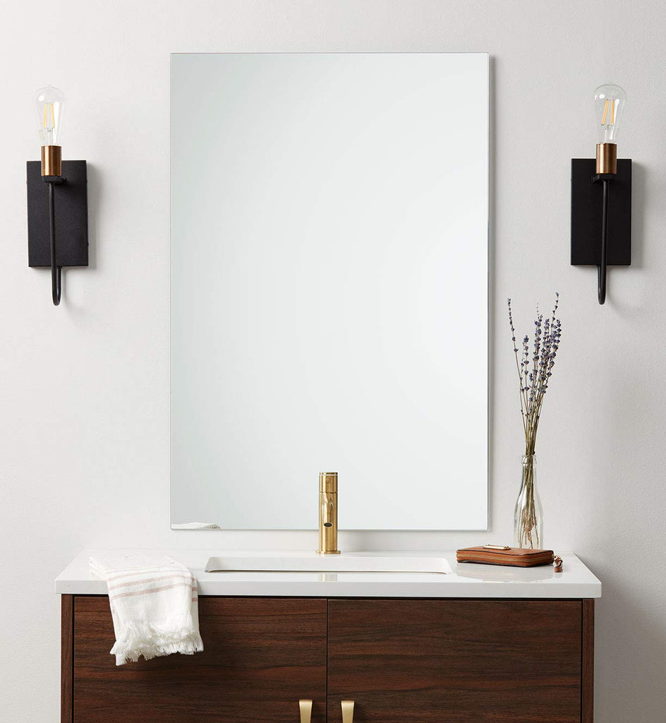 Frameless Rectangle Mirror, 24" x 36" Bathroom Wall Mirror w/Pencil Polished Edge