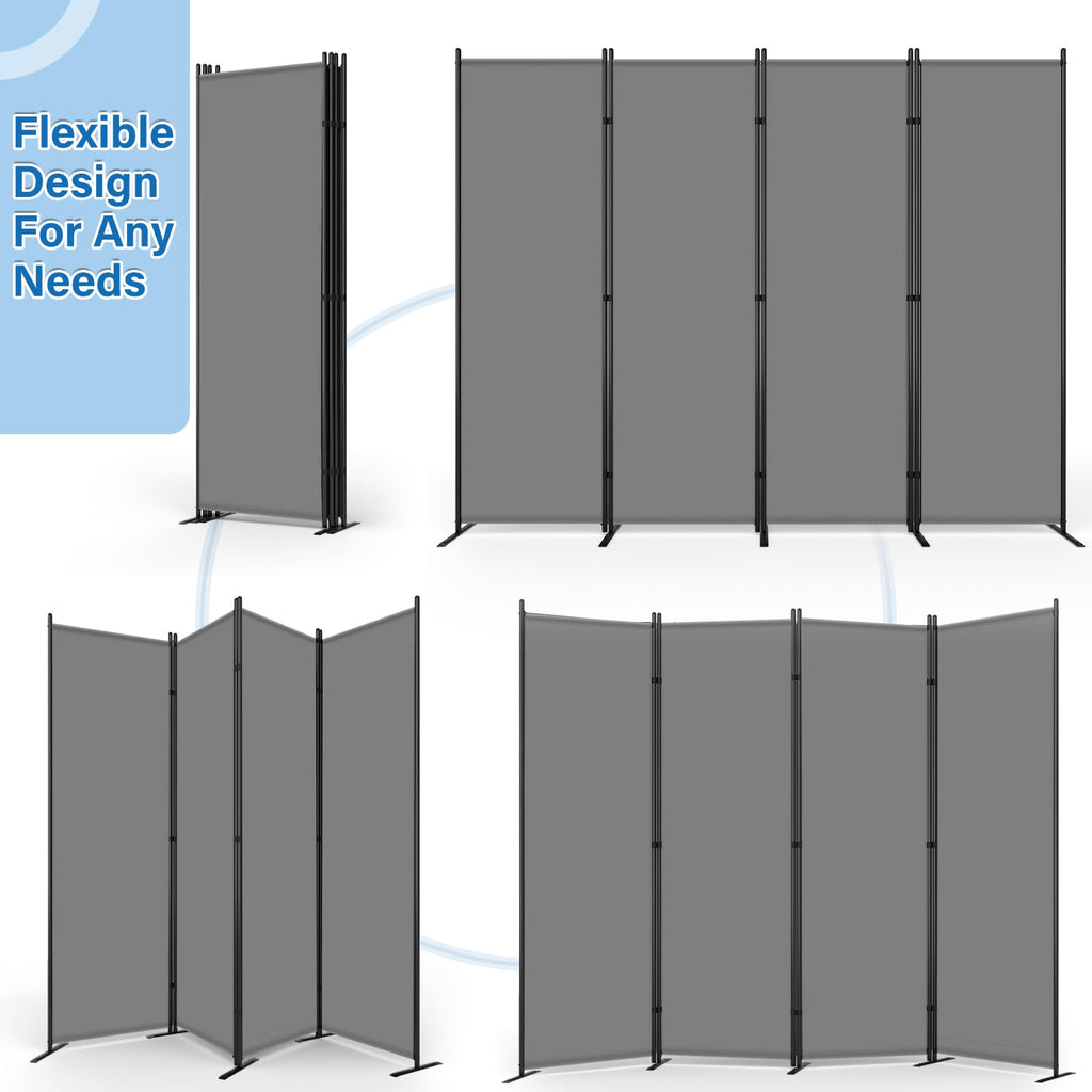 4 Panel Room Divider, 88" W x 6FT Fabric Folding Privacy Screen, Grey