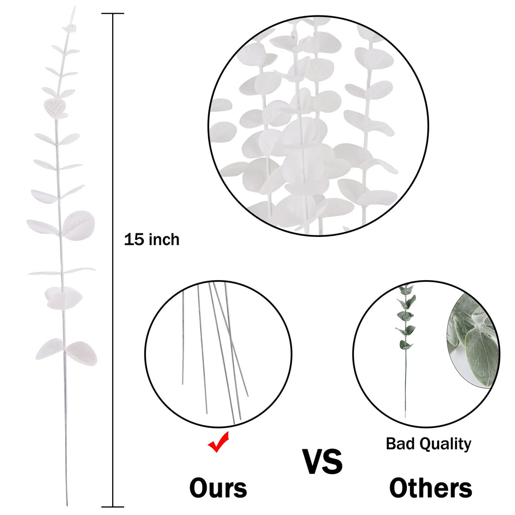 72 Pcs White Artificial Eucalyptus Stems 15" Faux Eucalyptus Branches