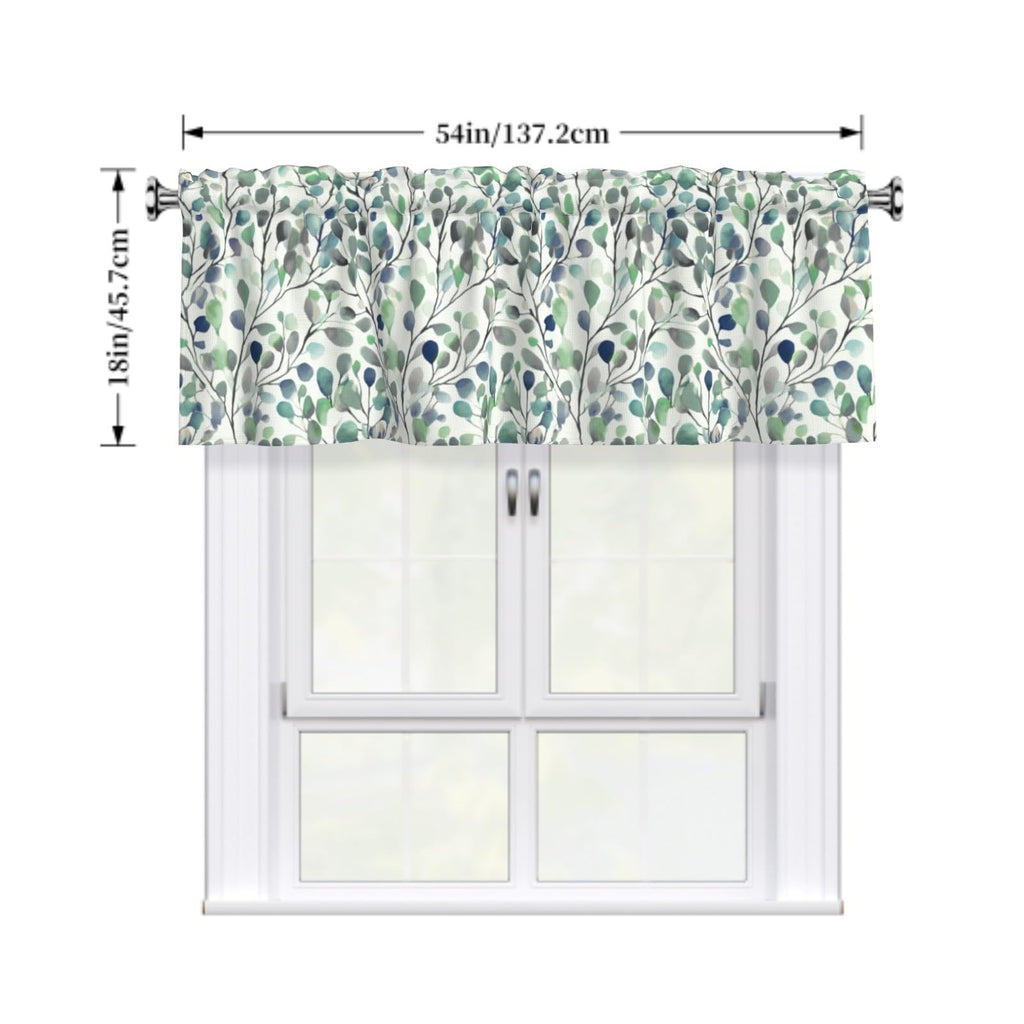 Spring Leaves Valances for Windows, Boho Kitchen Curtains Valances, Farmhouse Grey Green Branch Window Treatments