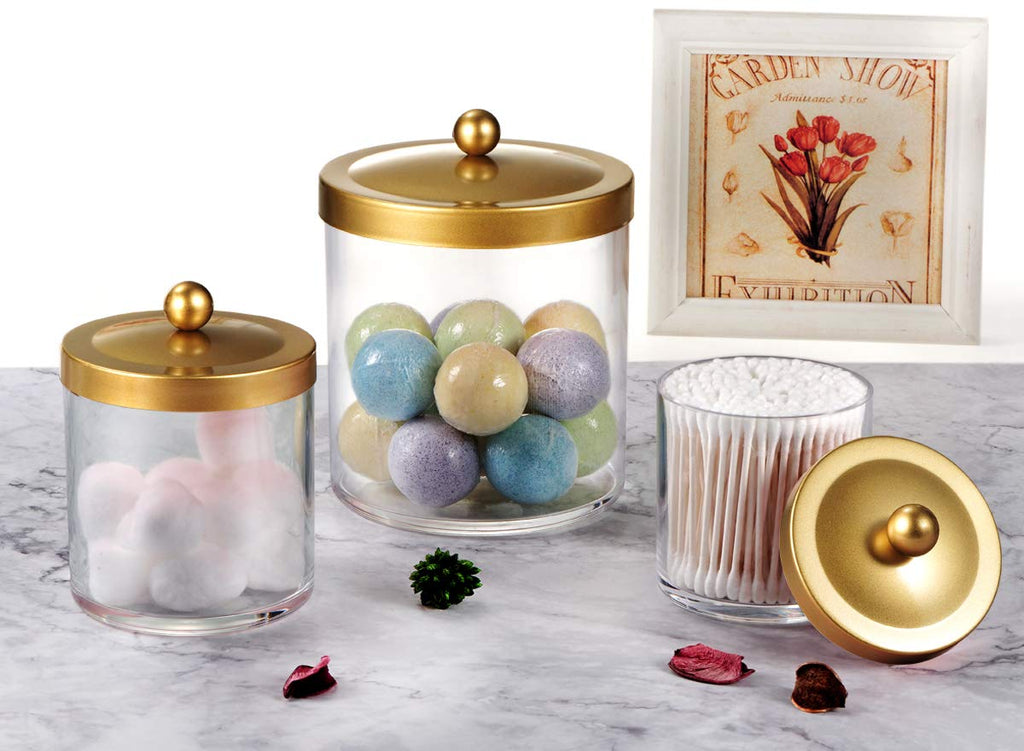 3Pack Large Plastic Apothecary Jars with Gold Metal Lids