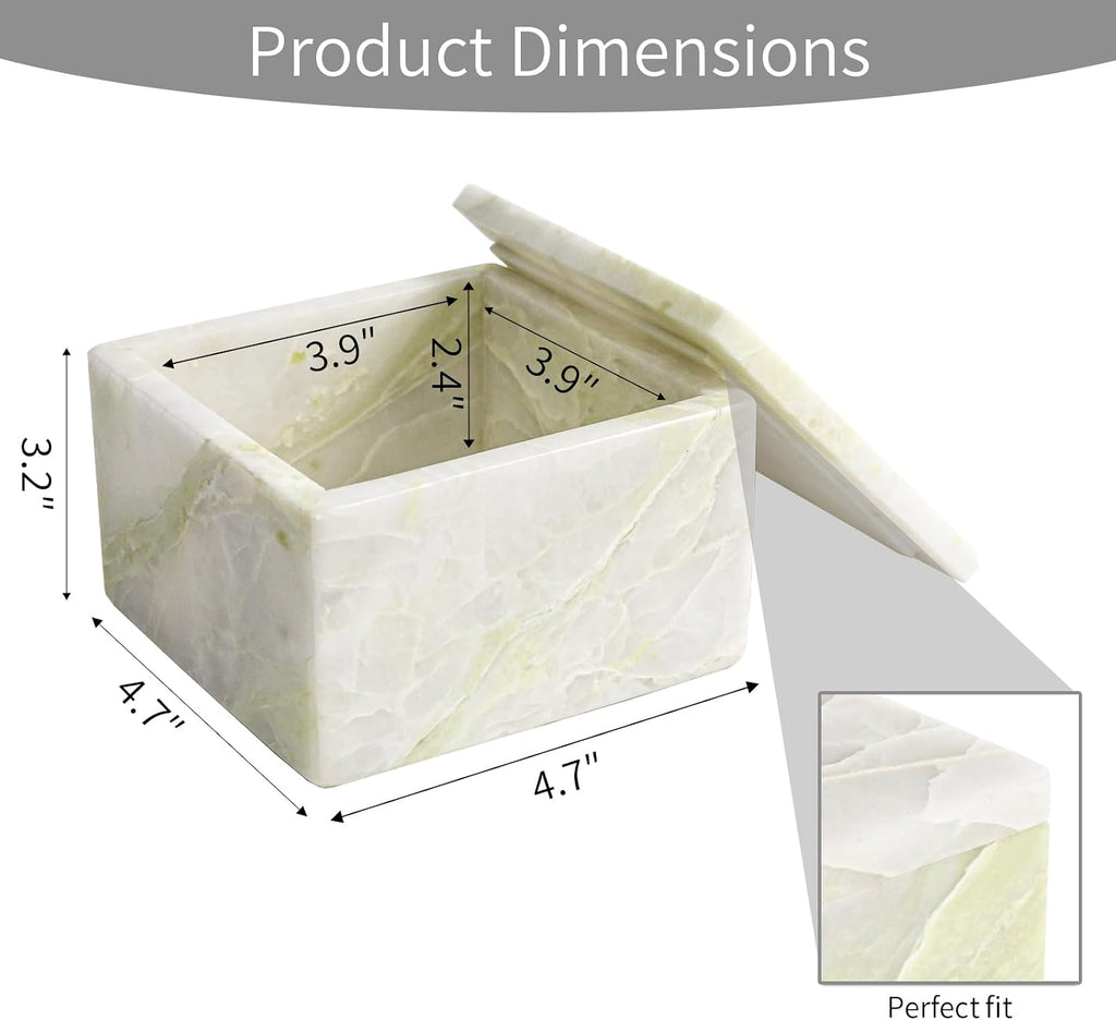 Natural Marble Storage Box with Lid, Stone Decorative Organizer Box for Jewelry, Luxury Keepsake Boxes Decor, Square
