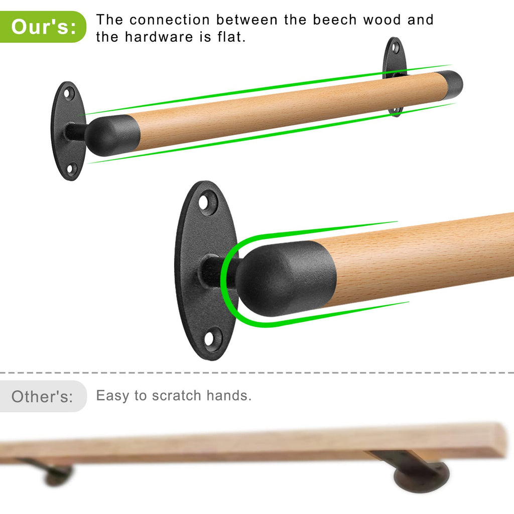 36 Inch Wood Handrail Indoor Stairs Handrail Wall Mount Handrail