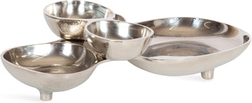Cluso Modern Metal Tabletop Footed Cluster Tray, 14 x 10, Shiny Silver, Sculptural Cast Aluminum Food-Safe Tray Decor