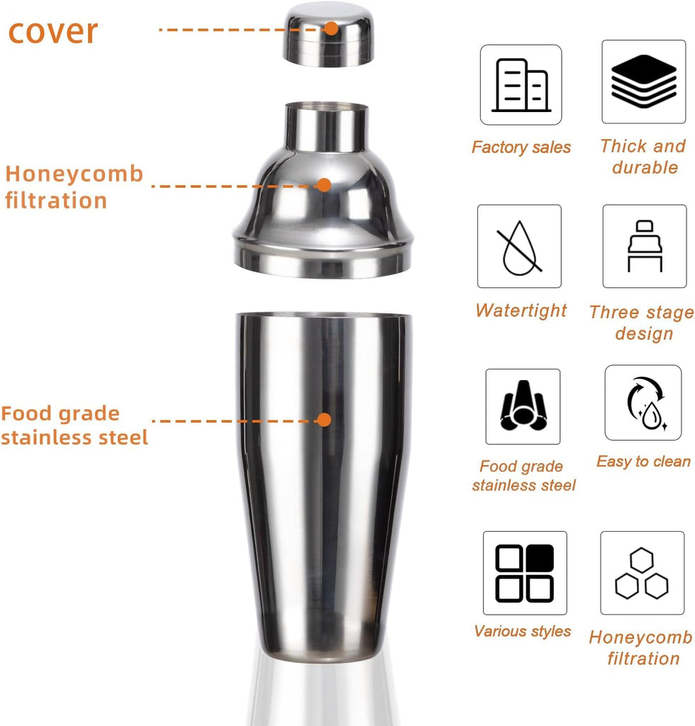 26oz Professional Cocktail Shaker Set with Built-in Strainer,Martini and Margarita Shaker Bar, Boston - Set of 6