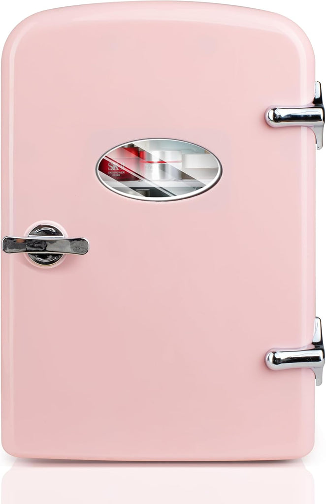 Mini Fridge with Observation Window 4-Liter Six 12 oz Cans Portable Warmer & Cooler Compact Refrigerator, 100% Eco