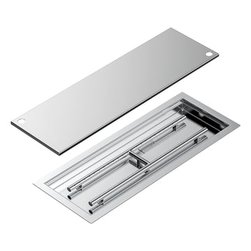 Rectangular Stainless Steel Fire Pit Pan & Burner, 30x10