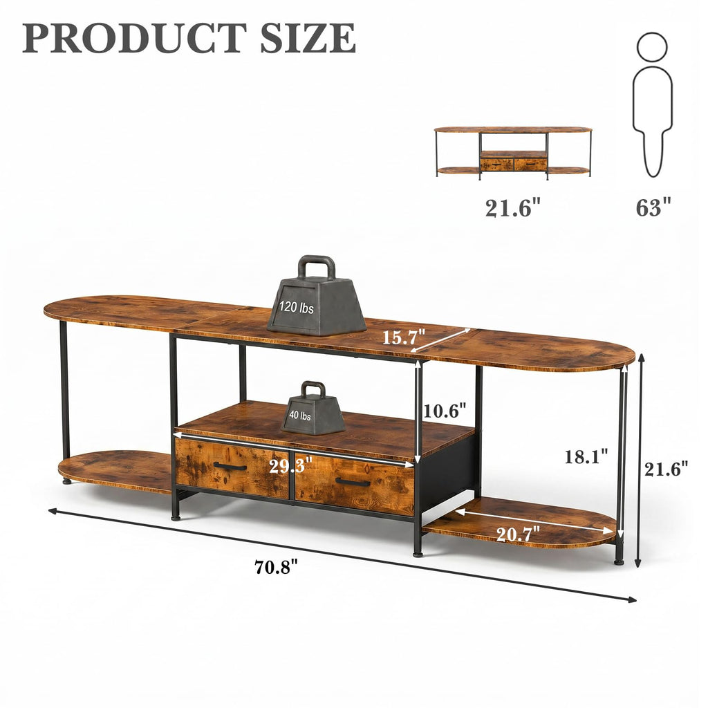 70.8" TV Stand for TVs up to 75 Inches, Curved Edge Media Console & Entertainment Center with 2 Fabric Drawers