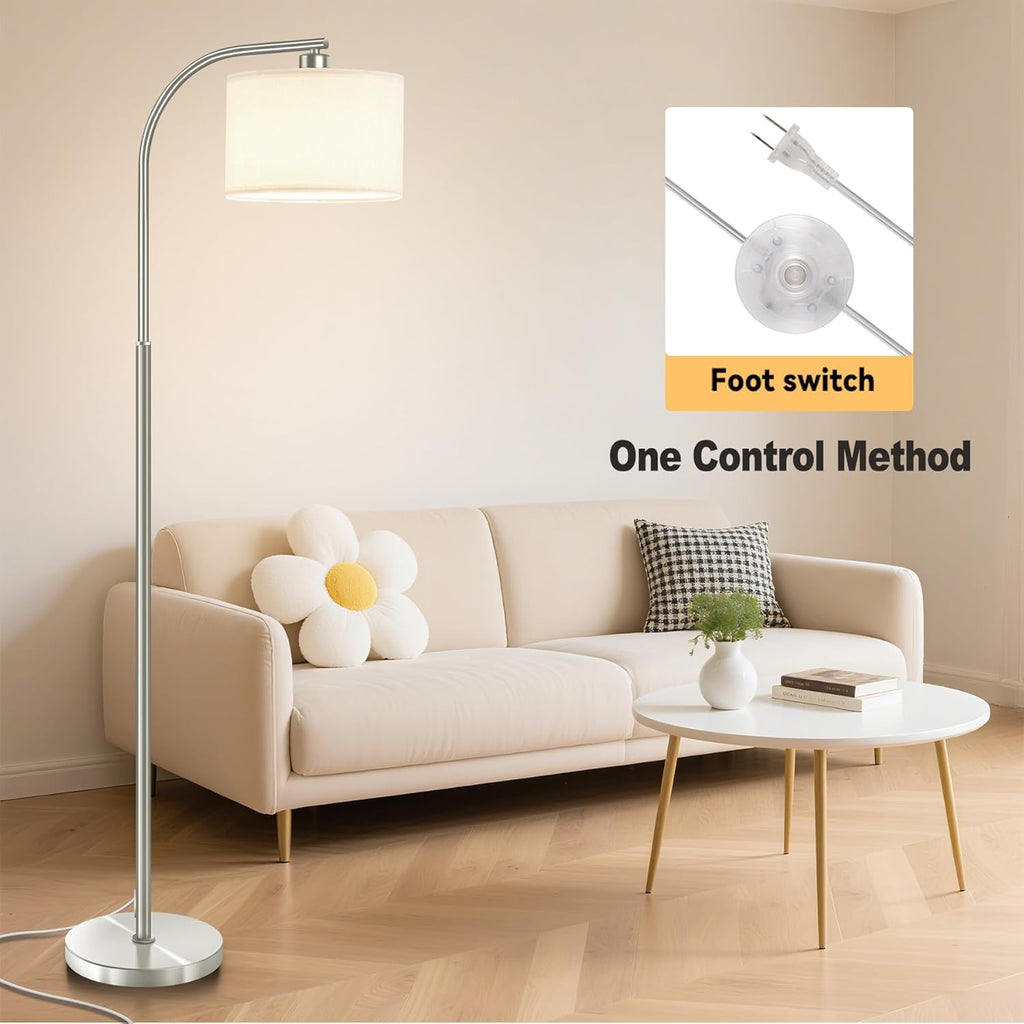 Floor Lamp,Modern Standing Lamps with 9W LED Bulb,65'' Silver Tall Floor Light with Fabric Shade,3 Color