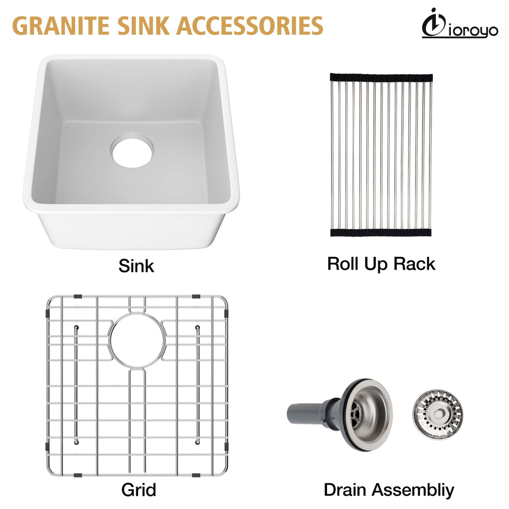 17 Inch Undermount Bar Sink 17"x17" White Granite Composite Sink