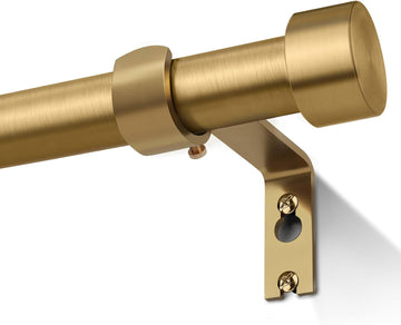 Heavy Duty Brush Gold Curtain Rods for Windows, 1 Inch Brass Curtain Rod Adjustable with Metal Modern
