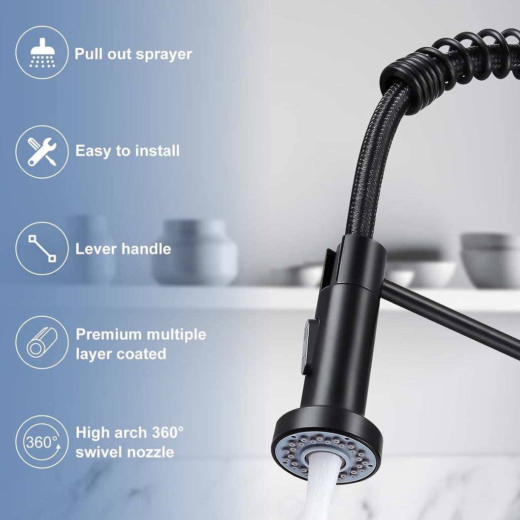 Kitchen Faucets with Pull Down Sprayer Single Handle 1 or 3 Holes Spring Kitchen Sink Faucet with Deck Plate for