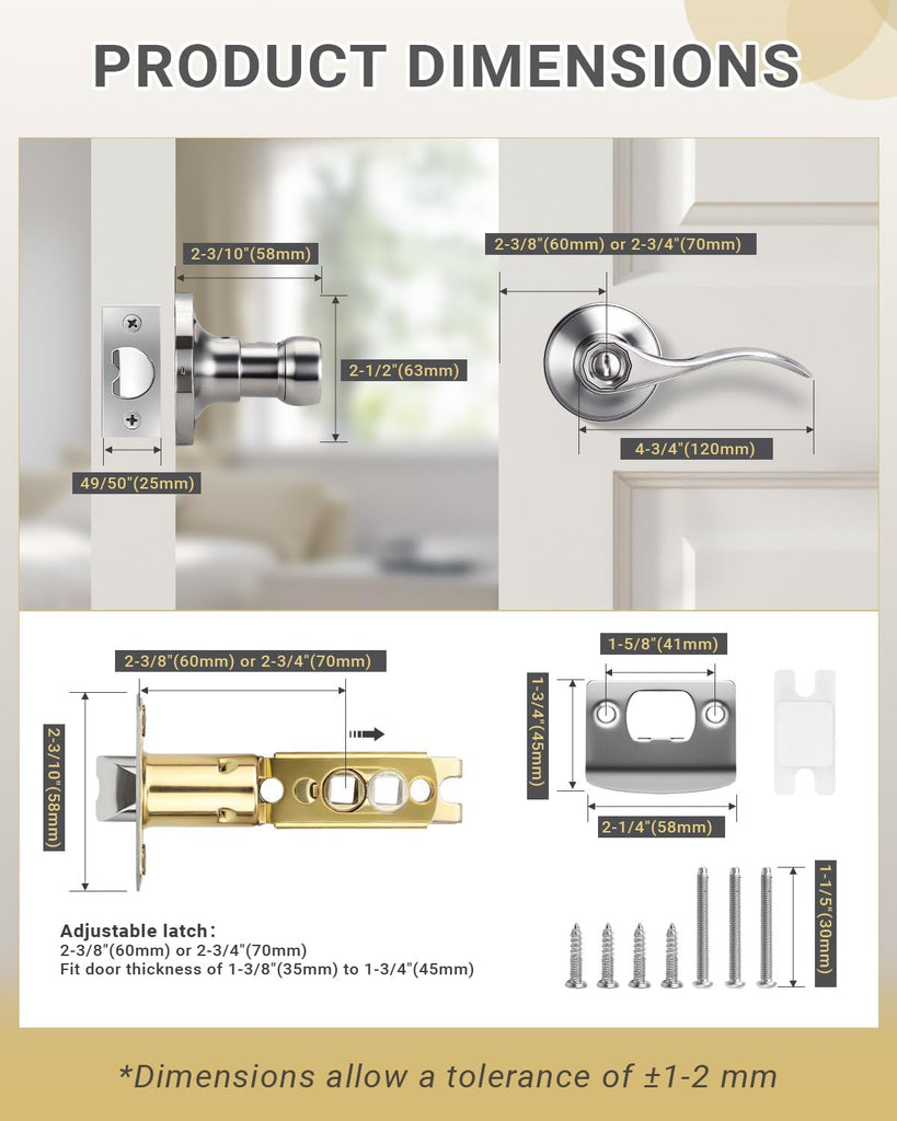 1 Pack Polished Chrome Door Handle Interior Privacy Doorknob Bedroom Door Handle with Lock, Reversible for Left and