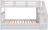 Stairway Bunk Bed with Storage Drawers, Twin Over Twin Wood Bunk Bed with Stairs for Kids Teens, Convertible Two Bed
