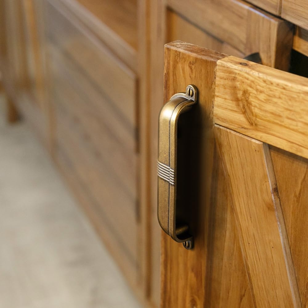 6 Pack 2 1/2 Inch Antique Brass Cup Pulls with Textured Strap Design, Elegant Vintage Bin Handles & Furniture