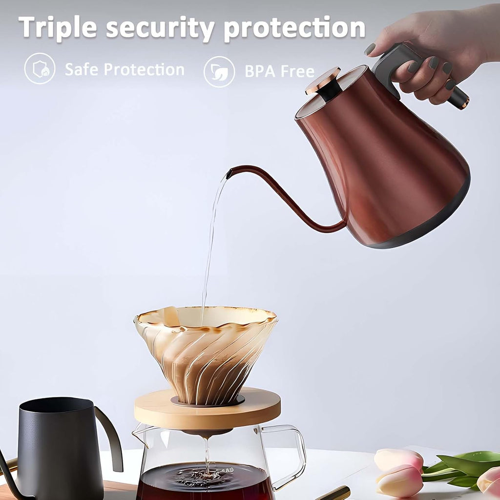 Gooseneck Electric Kettle 1.0L,1000W, Smart, Pour Over, Copper | 104-212°F, LED Digital Display, Touch control, Keep