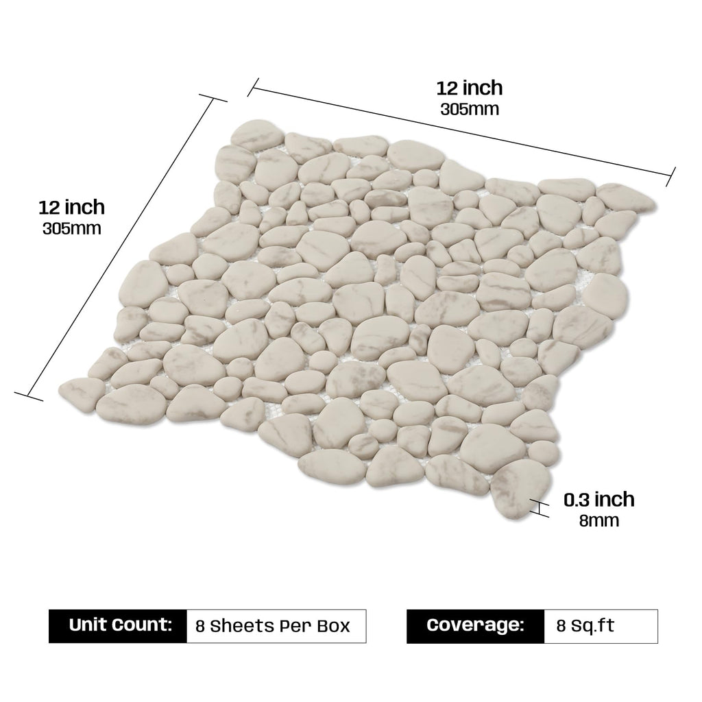 Beige Pebble Mosaic Tile, 12"X12" Pebble Floor Tiles, 8 Sheets