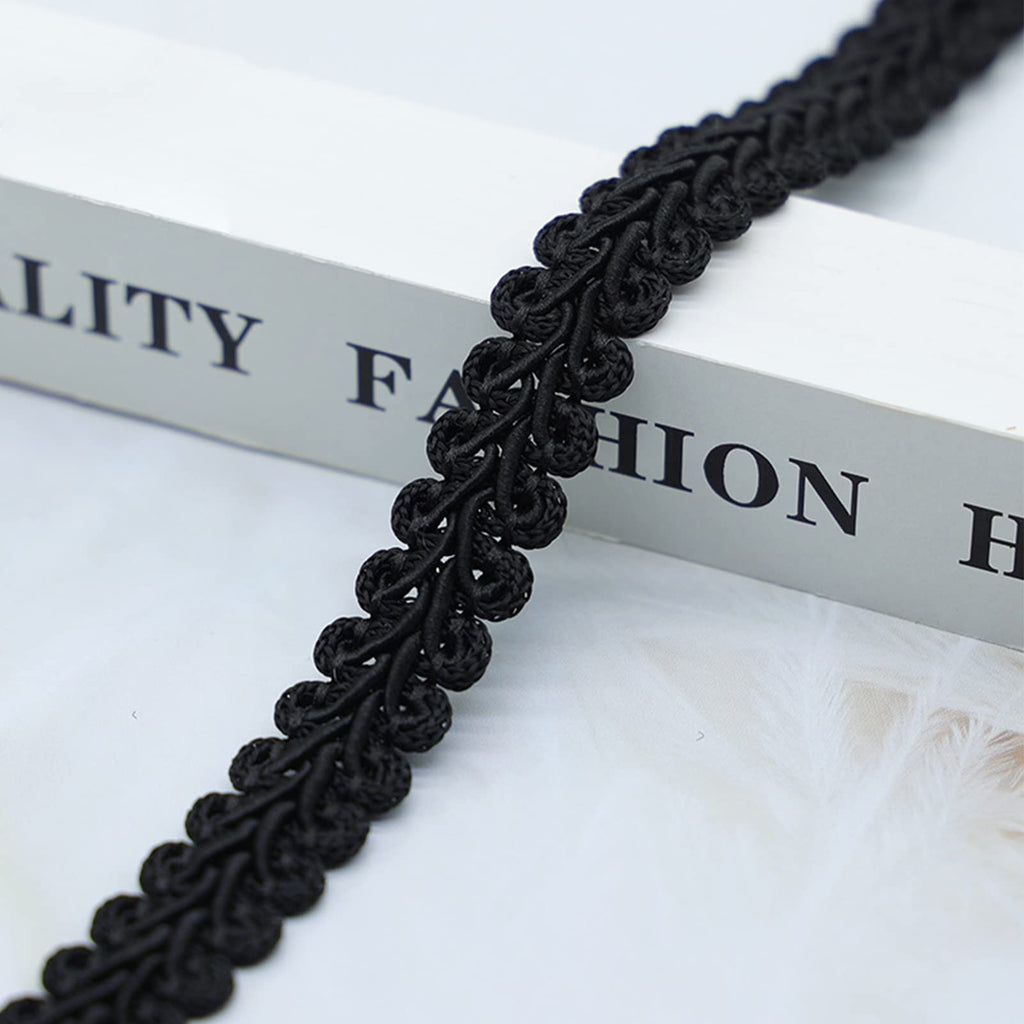 1/2 Inch 20Yds Gimp Braid Trim Black Polyester Weave Fabric Woven Trims Braided Cord Scalloped Edge Rick Rack Ribbon
