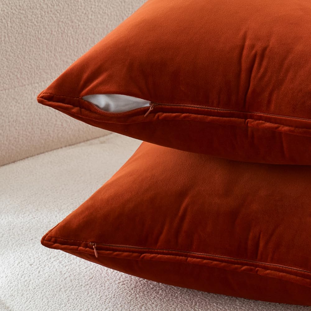 Fall Decorative Burnt Orange Velvet Lumbar Throw Pillow Covers 12x20