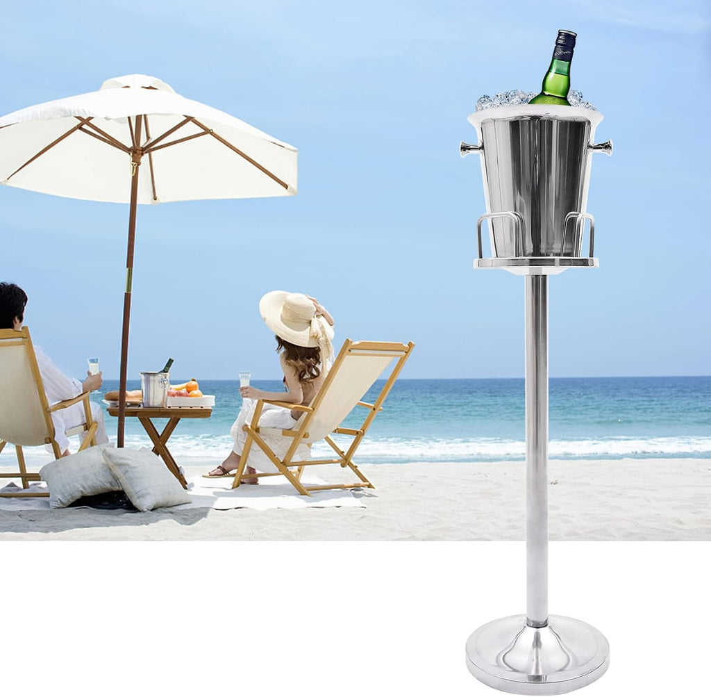 Ice Bucket With Stand, 5L/1.1GAL Stainless Steel Standing Champagne Ice Bucket Ices Cube Container Chiller Wine
