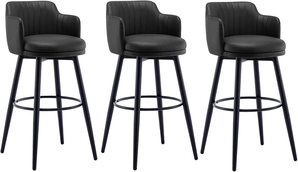 26 Inches High Barstools Swivel Bar Stools Set of 3 with Low Back Kitchen Island Bar Chair, Counter Height with Arms
