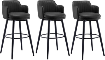 26 Inches High Barstools Swivel Bar Stools Set of 3 with Low Back Kitchen Island Bar Chair, Counter Height with Arms