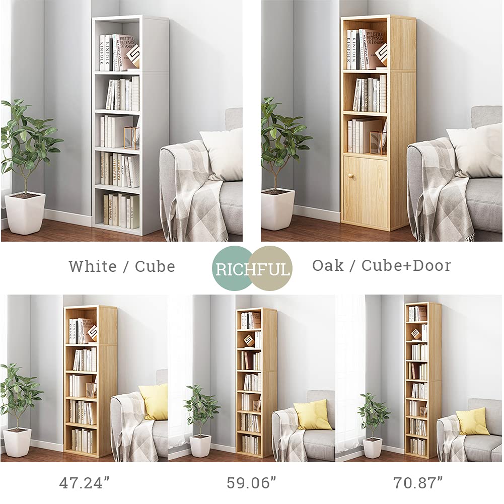 Small Narrow Corner Bookcase - 71" Tall Gap Storage Cabinet, Oak