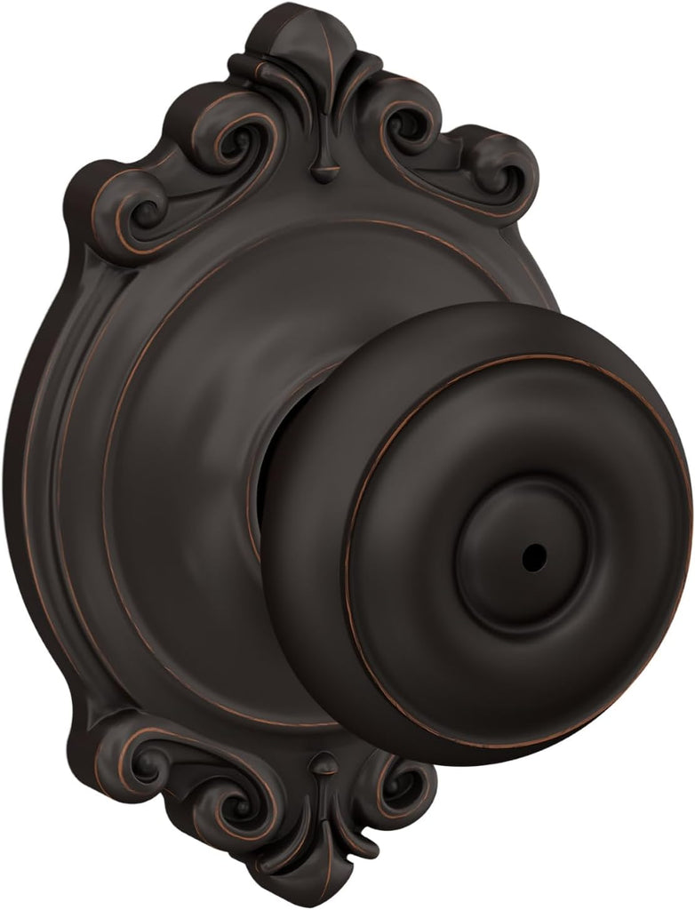 Georgian Bed/Bath Privacy Door Knob with Lock, Aged Bronze