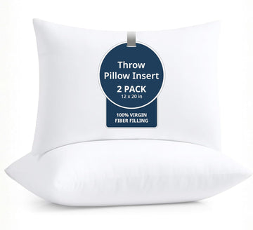 12x20 Pillow Insert White Decorative Pillows for Sofa Bed, Fluffy Pillow Inserts for Cushion Covers, Bed - Set of 2