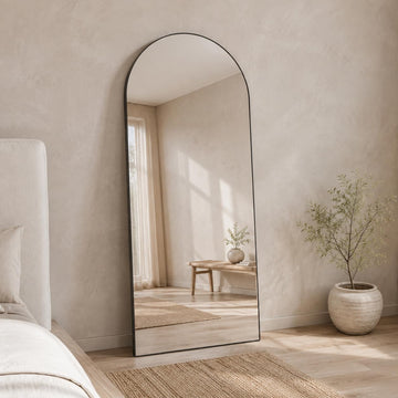 56x21 Black Arched Full Length Mirror with Aluminum Frame Full Body Mirror