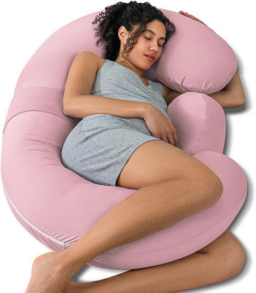 Cooling Pregnancy Pillows, E Shaped Maternity Pillow for Sleeping, with Extra Wedge Pillow for Belly Support, 60 Inch