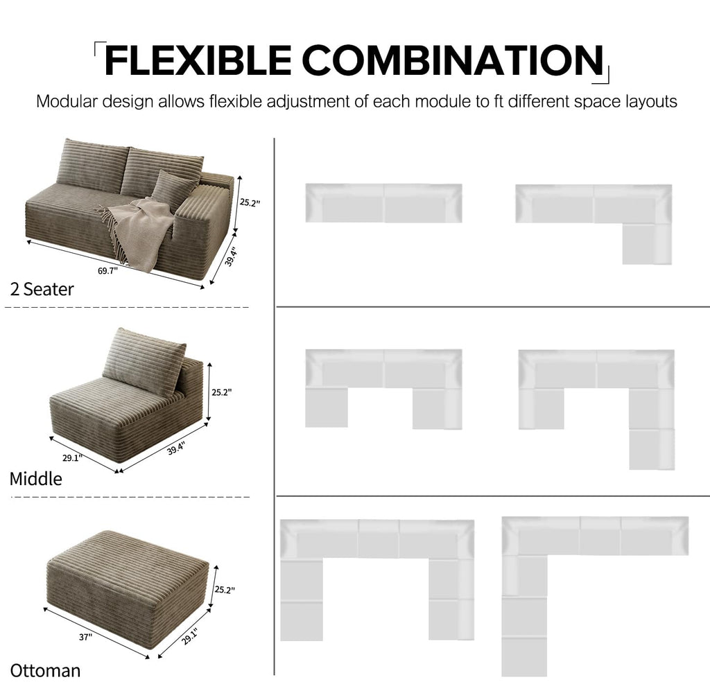 139.4" Modular Sectional Sofa, U-Shaped Minimalist Couches with 2 Ottomans Chaise, Modern Deep Seat Convertible