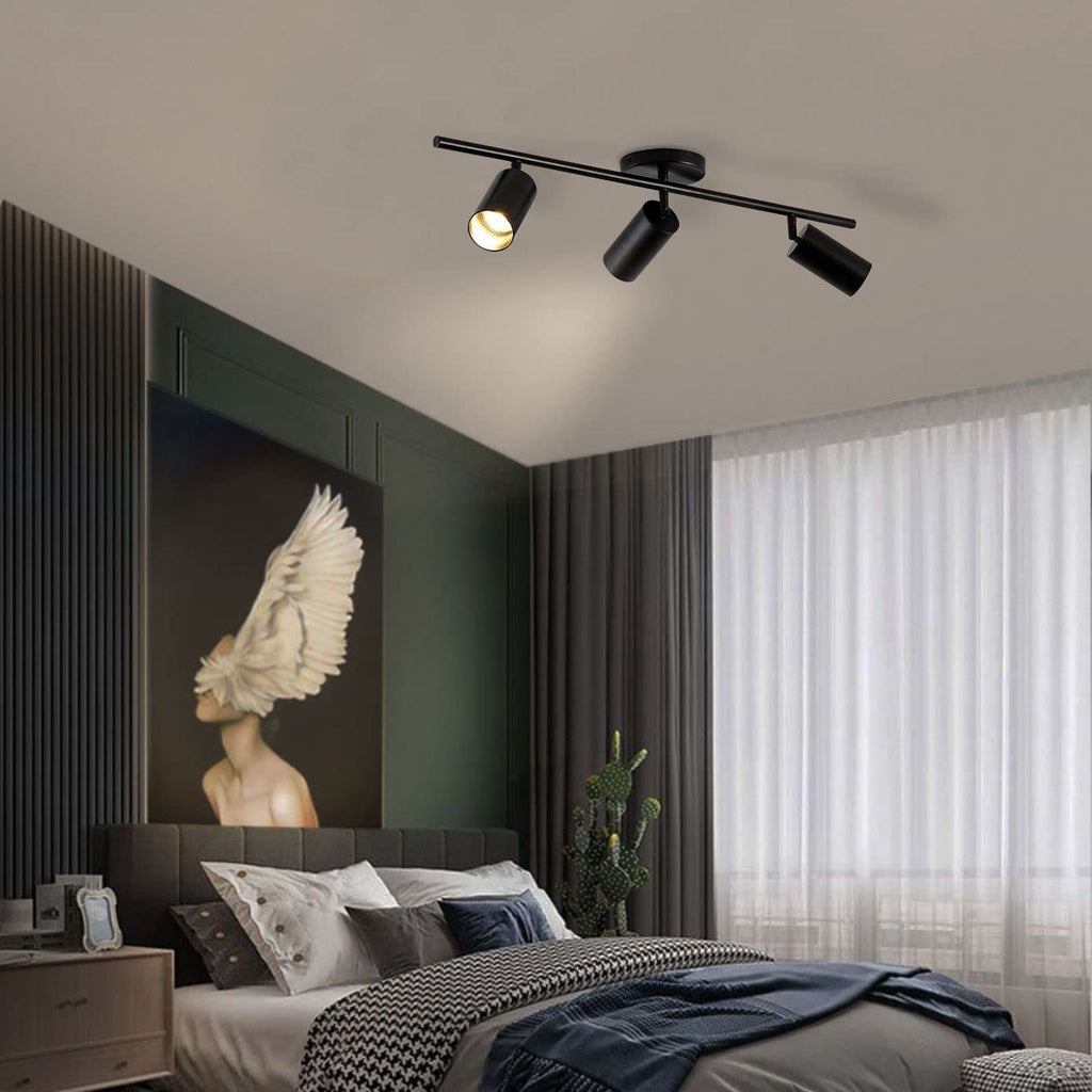 Modern Matte Black 3 Lights Adjustable LED Track Lighting Kits Industrial 3 Ways Flush Mount Ceiling Spotlights