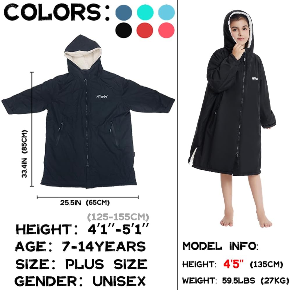 Warm Kids Swim Parka: Waterproof Changing Robe Sherpa Lined