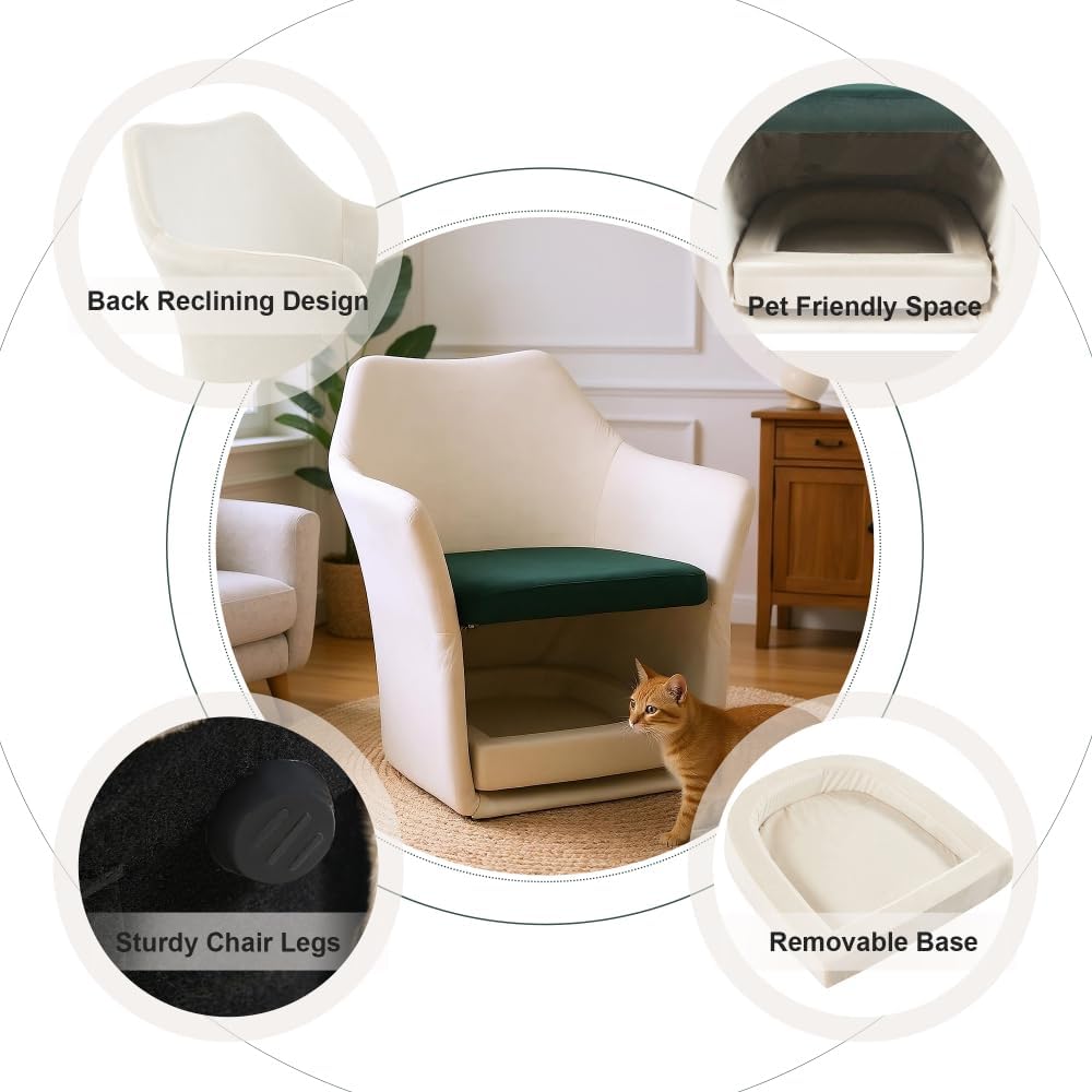 Furniture Style 2 in 1 Pet Friendly Mid Century Modern Accent Chair Soft Fabric Upholstered Leisure Armchair Bedroom