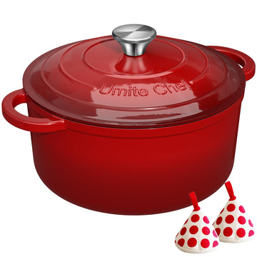 Enameled Cast Iron Dutch Oven - 5QT Pot with Lid & Cotton Potholders - Heavy-Duty Cookware for Bread Baking