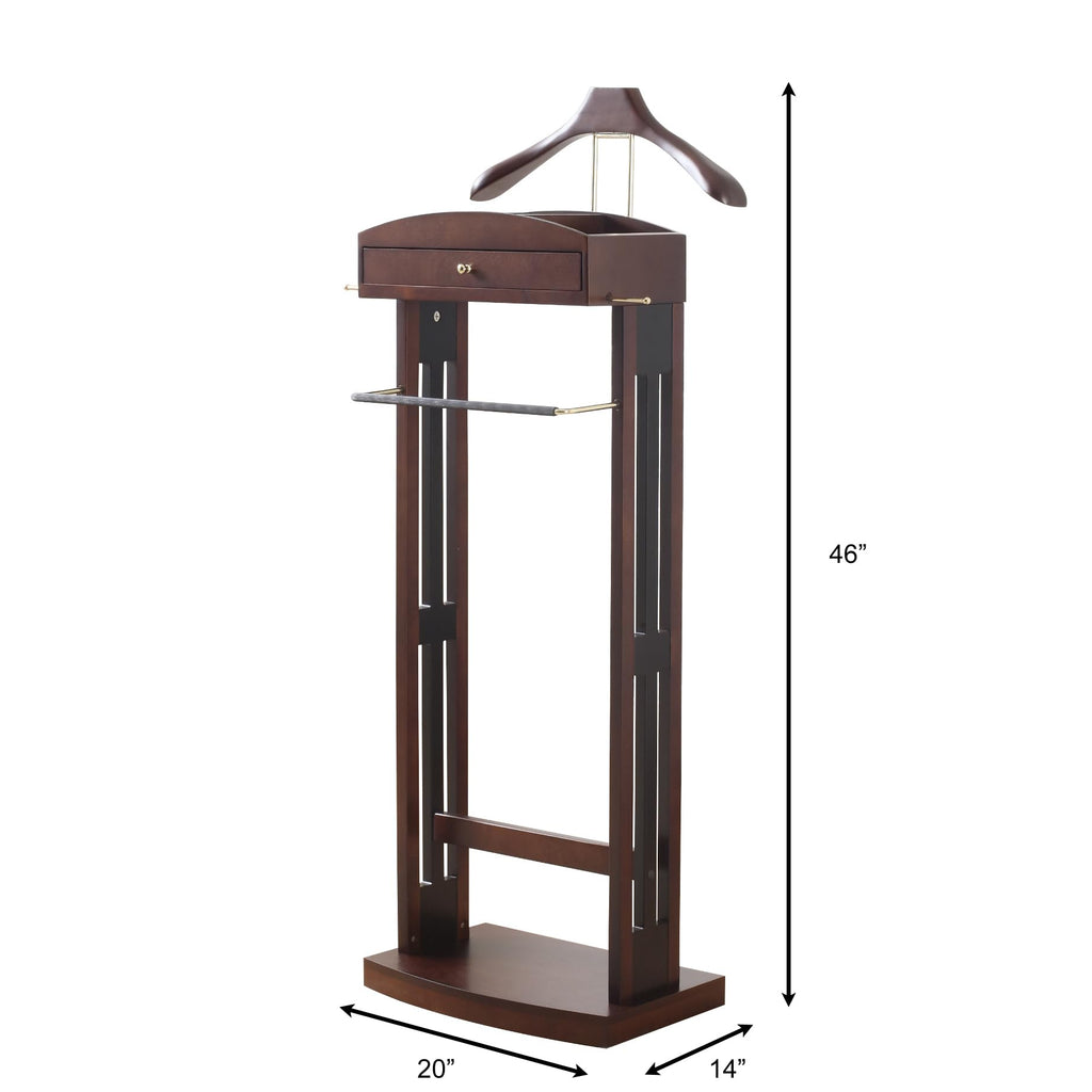 Milan Valet Stand with Drawer, Top Tray, Contour Hanger, Trouser Bar, Tie & Belt Hooks and Shoe Rack