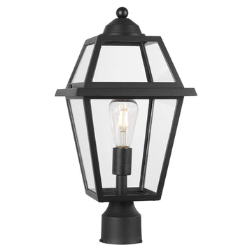 Large Outdoor Post Light Fixture, Colonial Exterior Pillar Lantern with Black Finish & Clear Glass, Vintage Pier