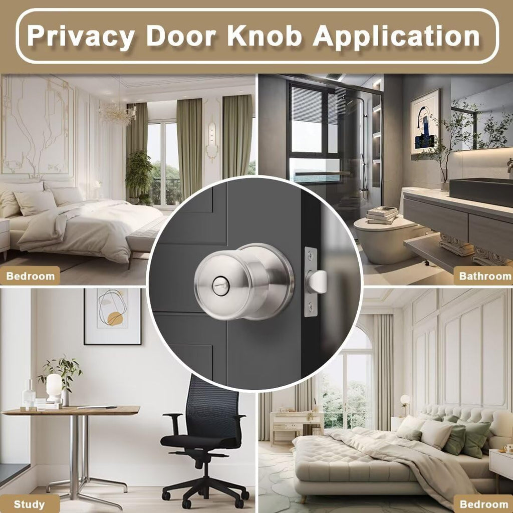 6 Pack Indoor Keyless Door Locks s, Privacy Bathroom Interior Door Knob with Lock in Satin Nickel, Privacy Modern