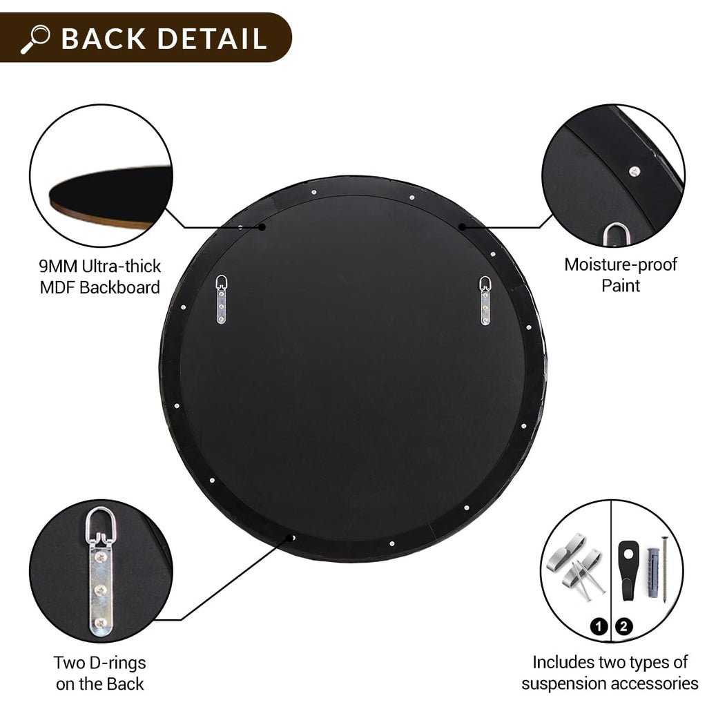 Hand-Forged Black Round Mirror for Wall, 30 Inch Solid Steel Metal Frame Circle Mirror, Antique Rounded Hammered