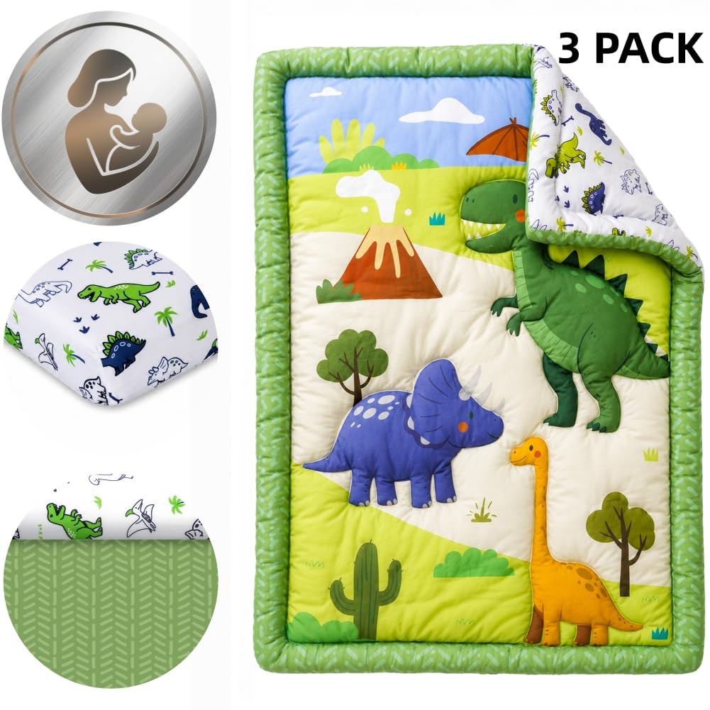 Baby Crib Bedding Set Dinosaur Neutral Nursery Comforter Bed Sets for Boys