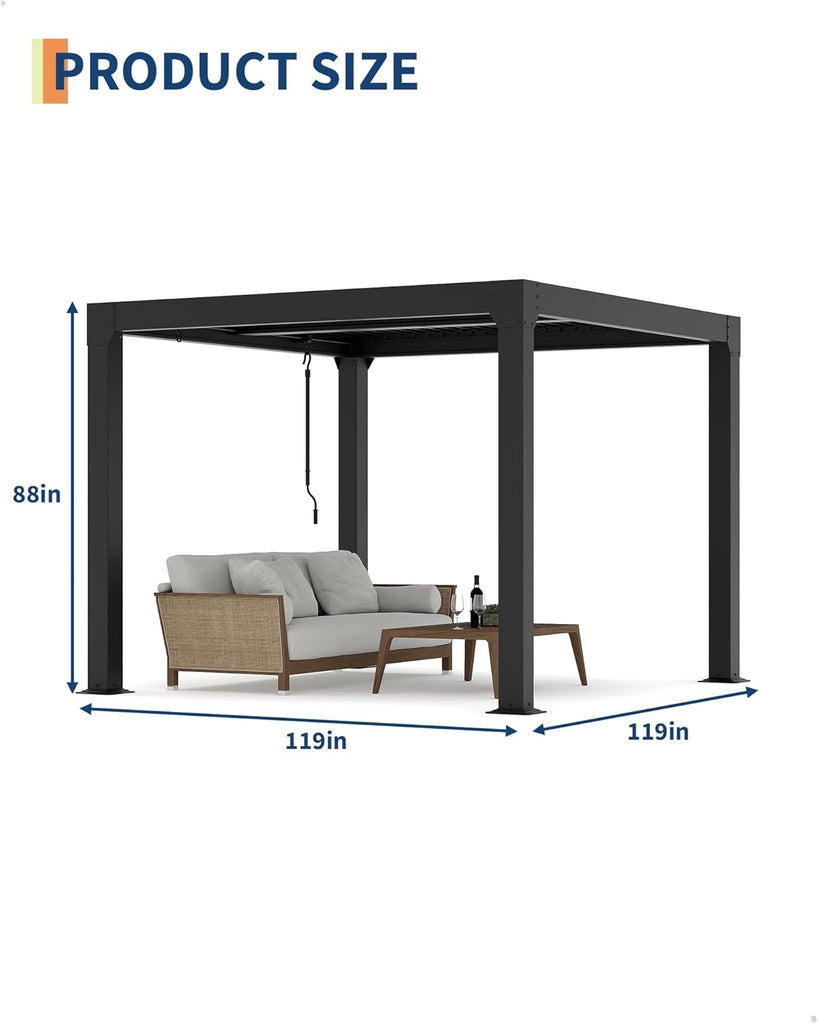 Louvered Pergola 10 ft x10', Outdoor Pergola with Adjustable - Image 2