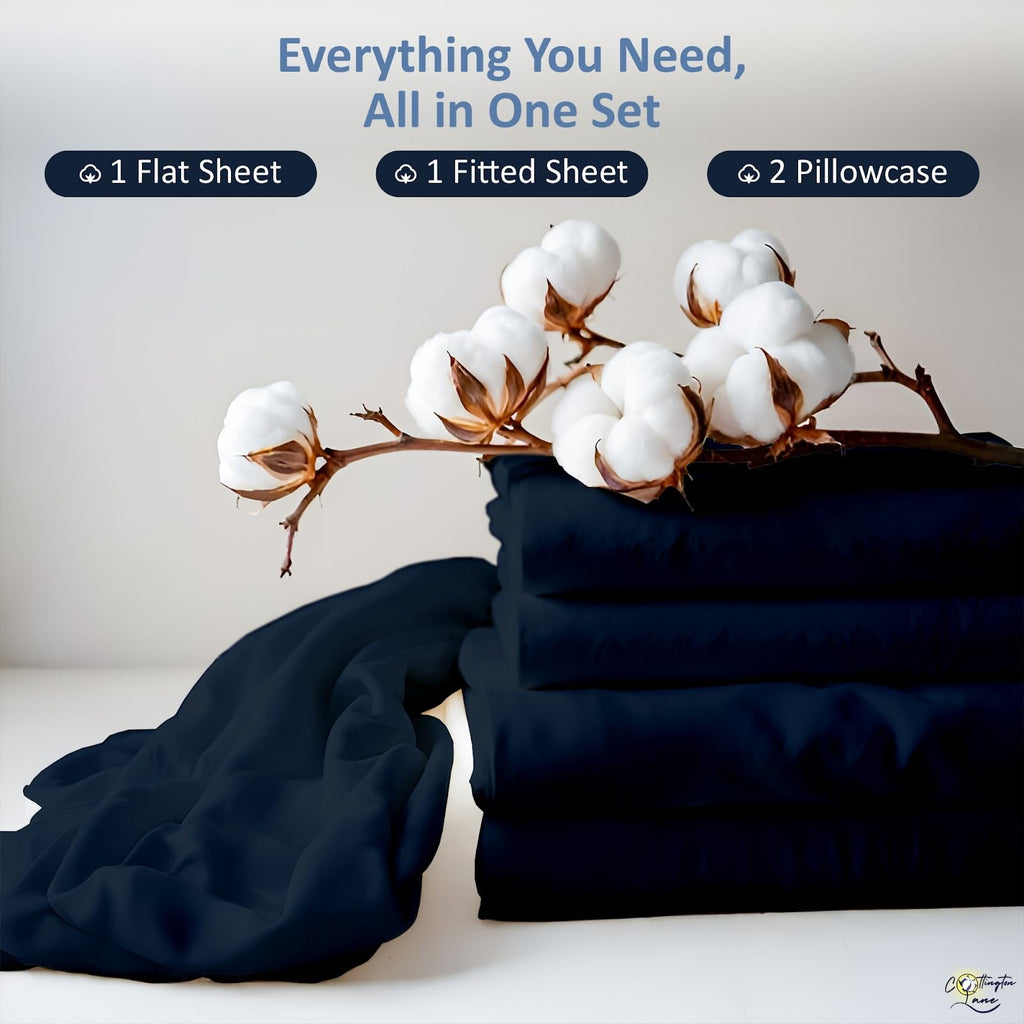 Olympic Queen Sheets, 4 PC 100% Cotton, 16" Deep, Navy Blue